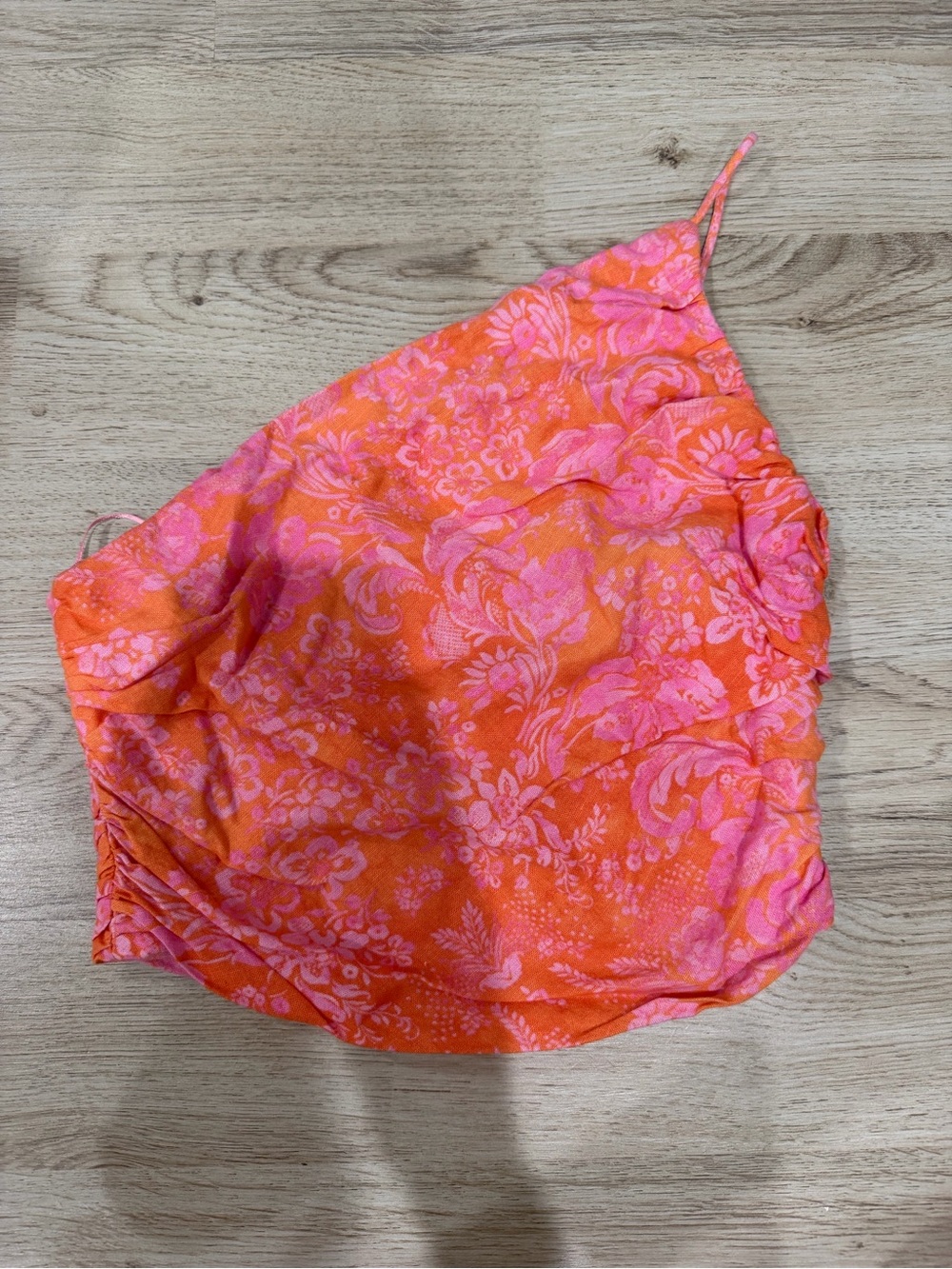 Zara Pink and Orange Floral One-Shoulder Crop Camisole